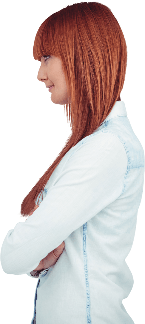 Transparent Side View Hipster Woman with Red Hair Smiling