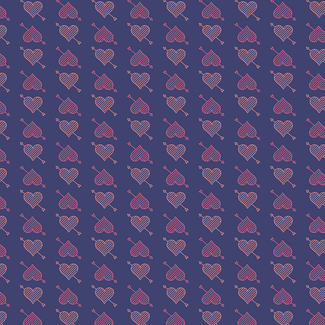 Pink Heart and Arrow Pattern on Blue with Transparent Background