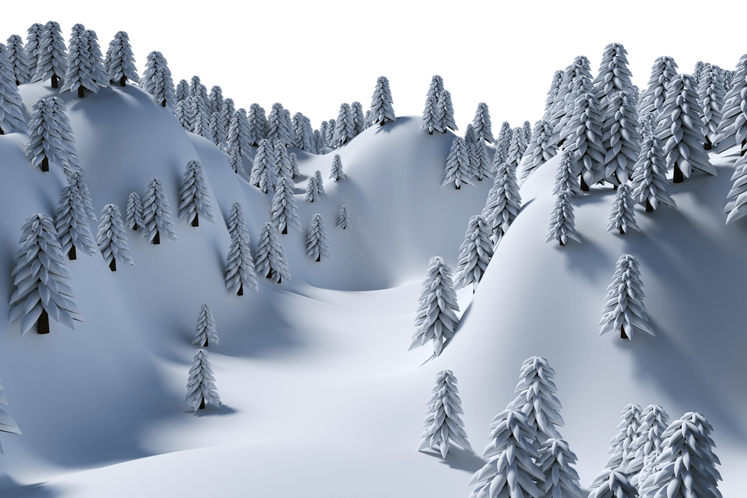Snowcapped Mountains with Dense Trees on Transparent Background