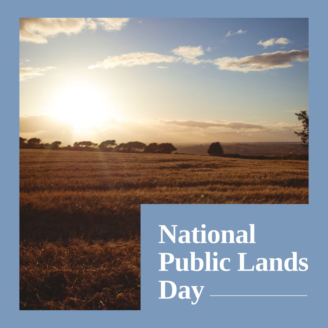 Scenic Sunset over Open Field with National Public Lands Day Text
