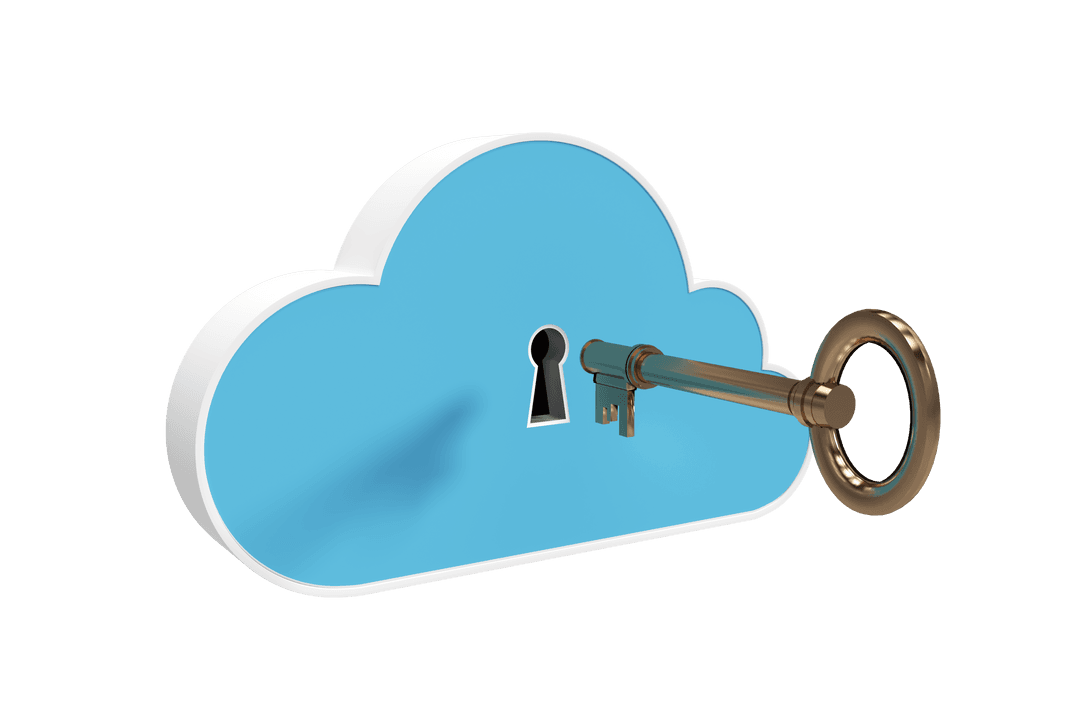Silver Key Entering Blue Cloud Icon on Transparent Layer