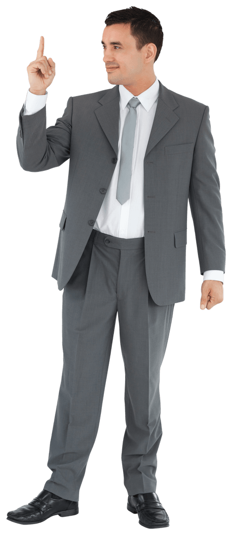 Confident Caucasian Businessman Pointing Up Transparent Background