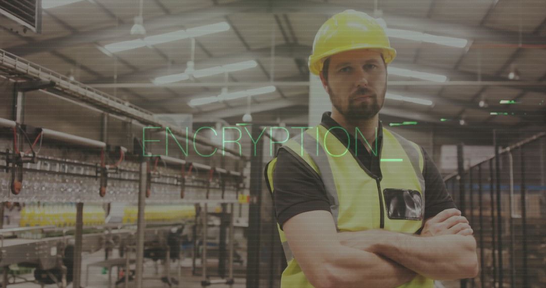 Factory Worker in Safety Gear Highlighting Industrial Encryption