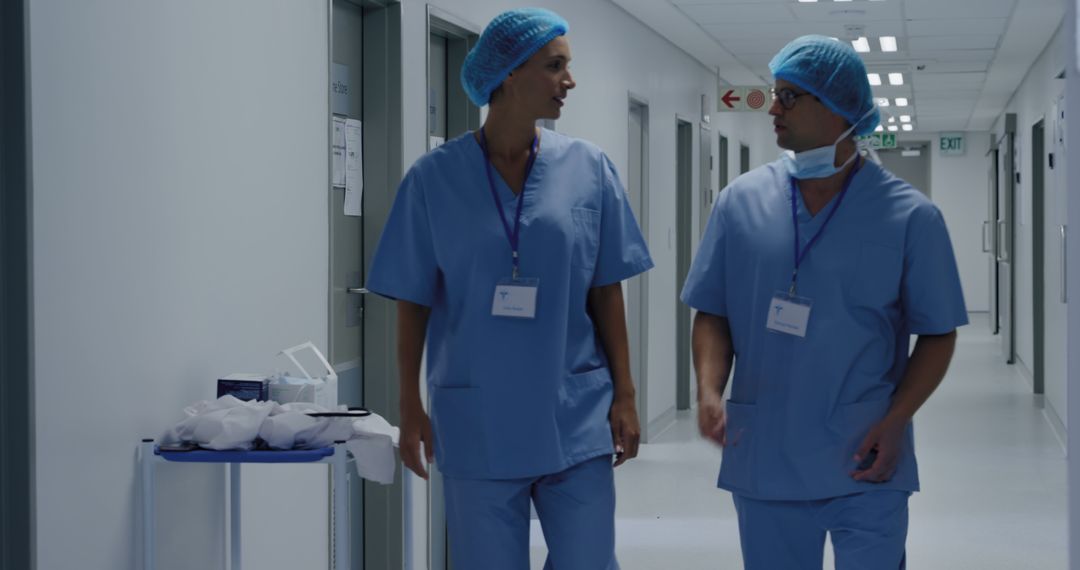 Healthcare Professionals Walking Through Hospital Corridor - Free Images, Stock Photos and Pictures on Pikwizard.com