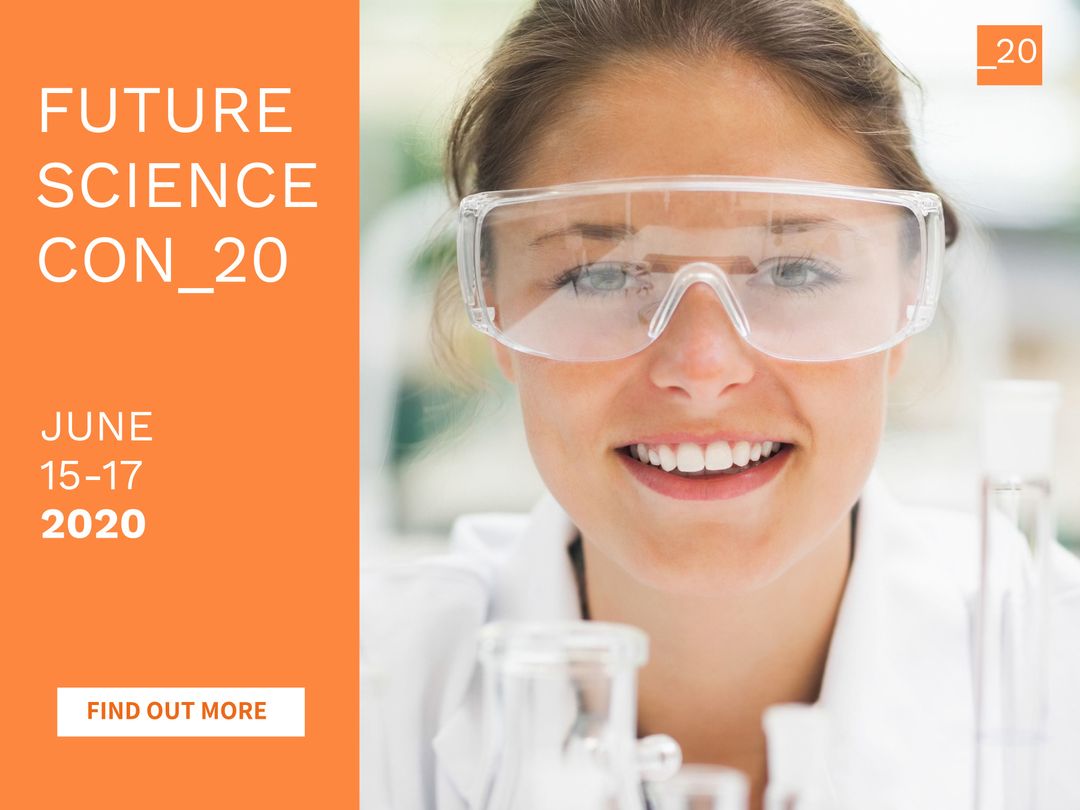 Future Science Conference Promotional Banner with Woman Scientist - Download Free Stock Templates Pikwizard.com