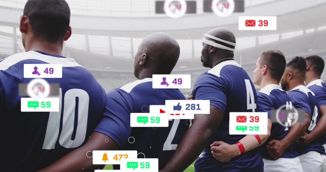 Rugby Players with Social Media Data Overlay Concept