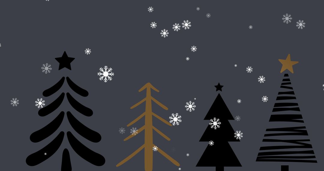 Festive Christmas Tree Silhouettes with Falling Snowflakes