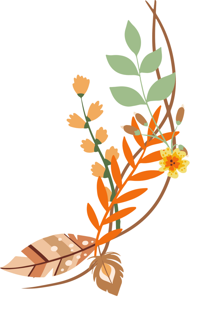 Decorative Botanical Vine with Flower on Transparent Background