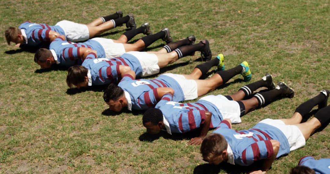 Rugby Team Engaged in Intense Training Session on Field - Free Images, Stock Photos and Pictures on Pikwizard.com