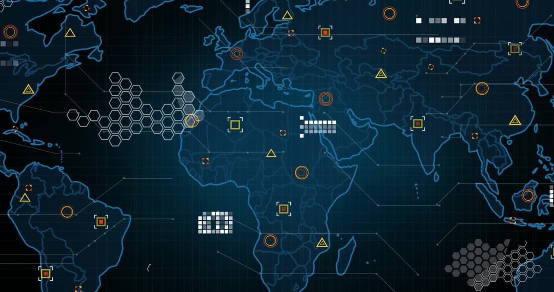 Digital Global Map with Network Connections and Icons