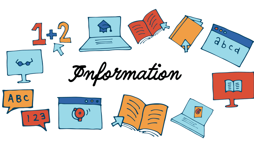 Colorful Information Icons on Transparent Background Illustrating Learning Concepts