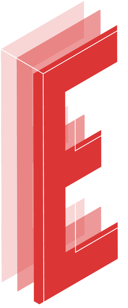 3D Red Letter E with Transparent Background and White Outlines