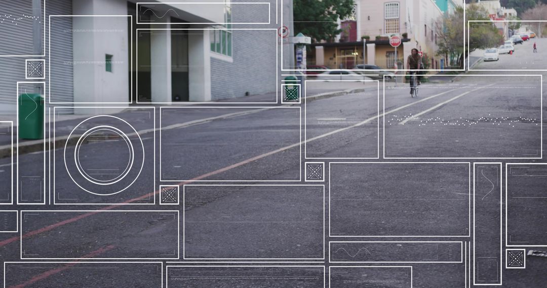 Urban Cyclist Riding Uphill with Geometric Overlay and Empty Street Copy Space