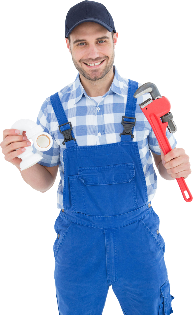 Transparent Portrait Confident Plumber Holding Wrench and Pipe - Download Free Stock Images Pikwizard.com