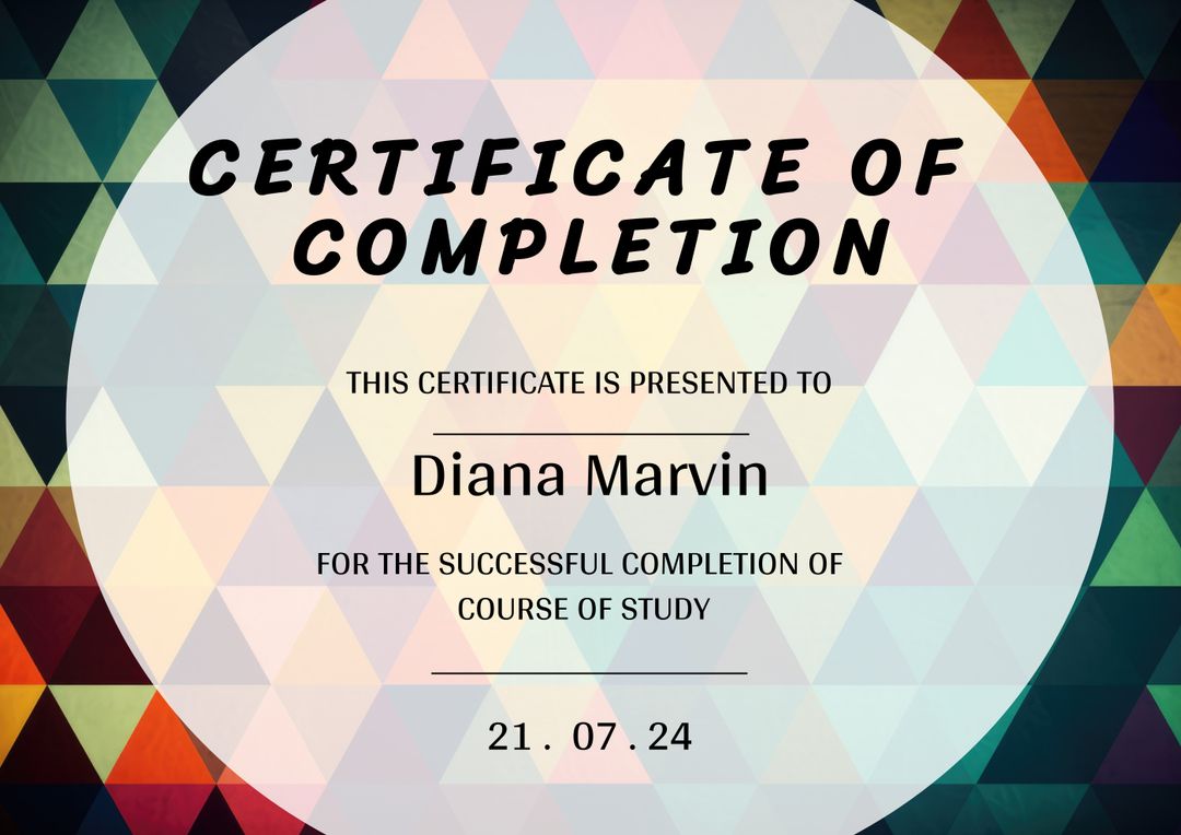 Colorful Geometric Certificate of Completion - Download Free Stock Templates Pikwizard.com