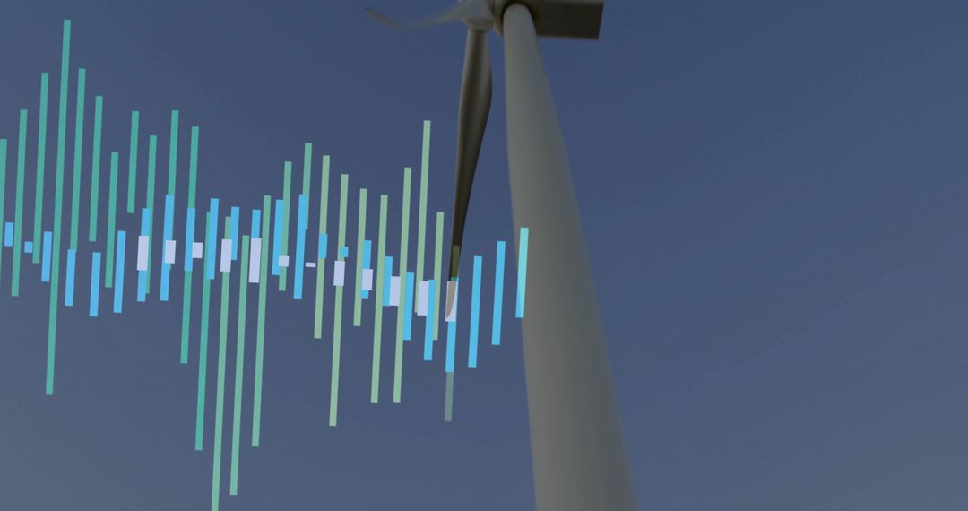 Wind Turbine Tower Seen Against Blue Sky with Data Overlay