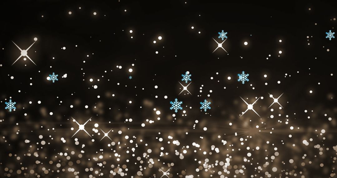 Snowflakes and White Light Sparkles on Black Background