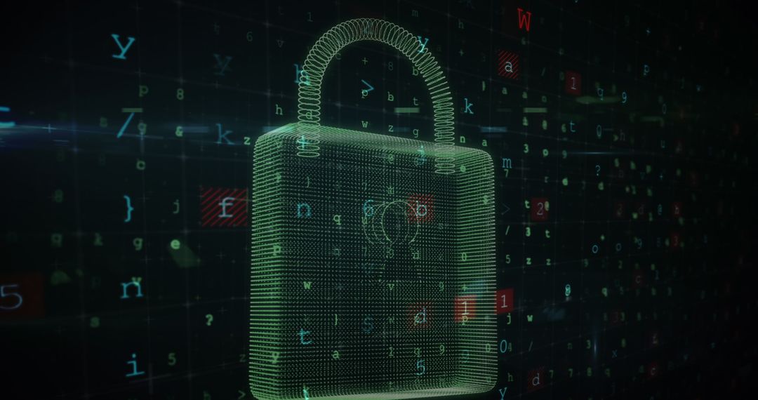 Digital Padlock with Holographic Symbols Representing Cyber Security