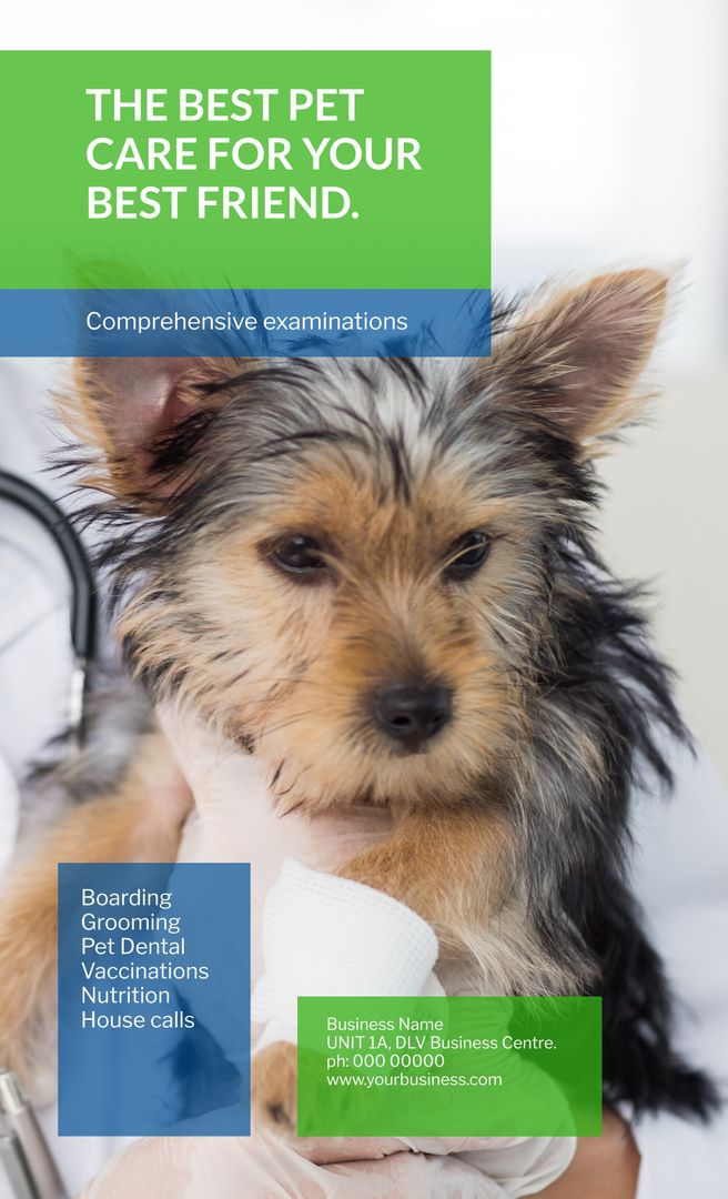 Veterinarian Holding Injured Puppy Promoting Pet Care Services