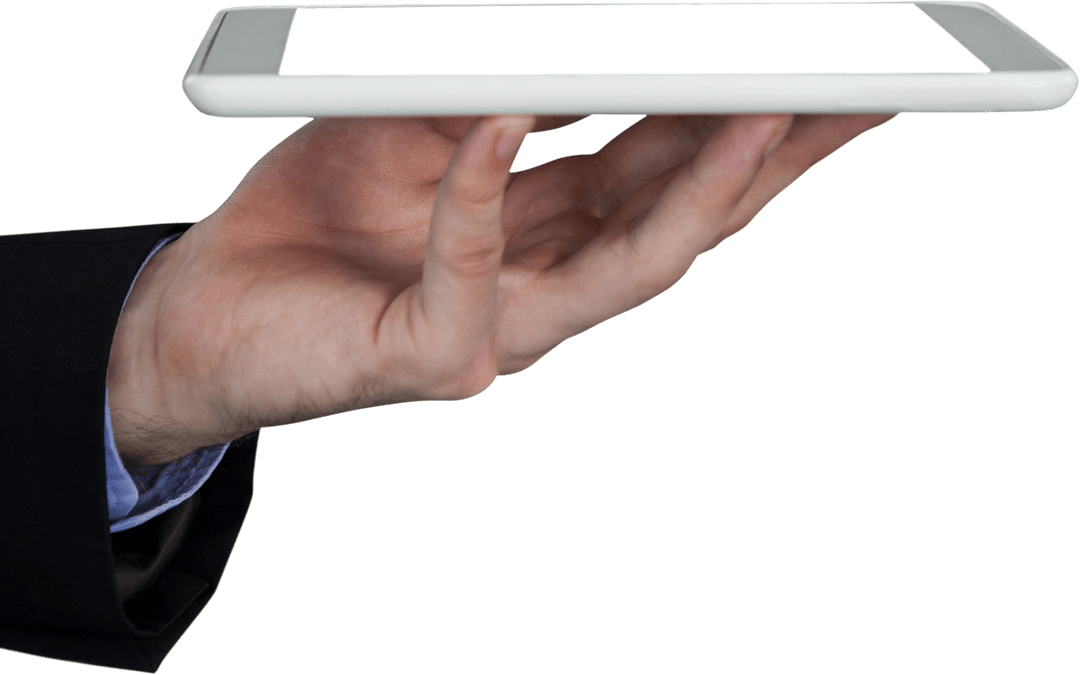 Businessman Holding Digital Tablet on Transparent Background