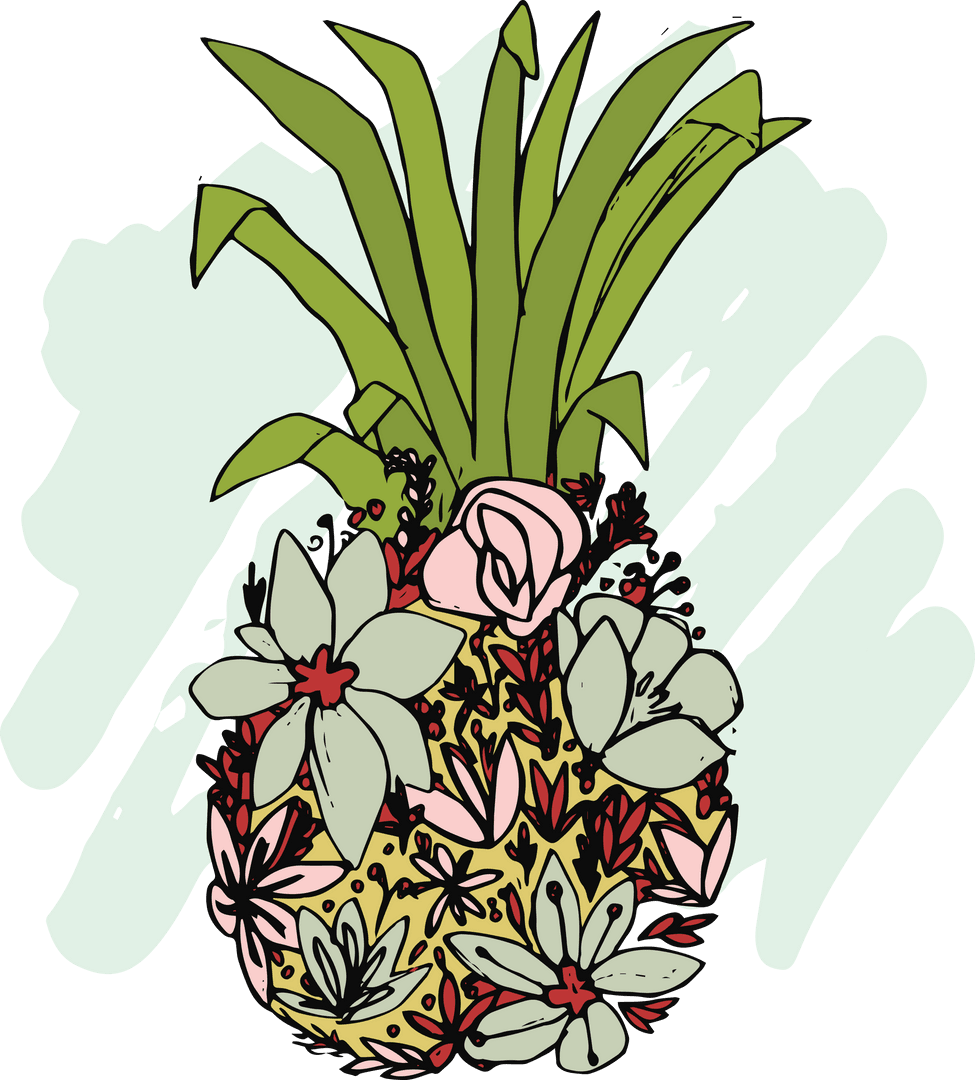Floral Pineapple Illustration with Transparent Background