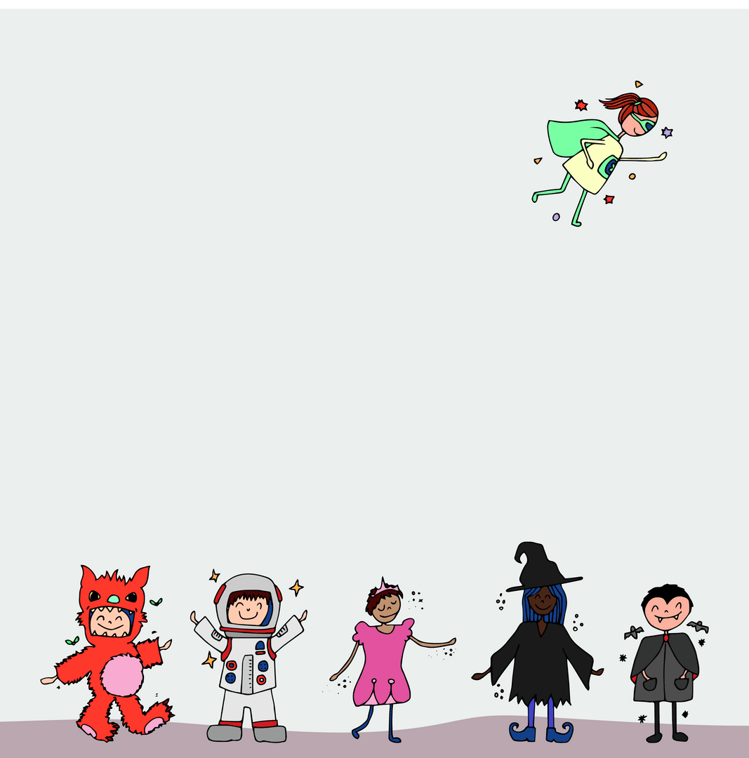 Transparent Background Cartoon Children in Costumes Halloween