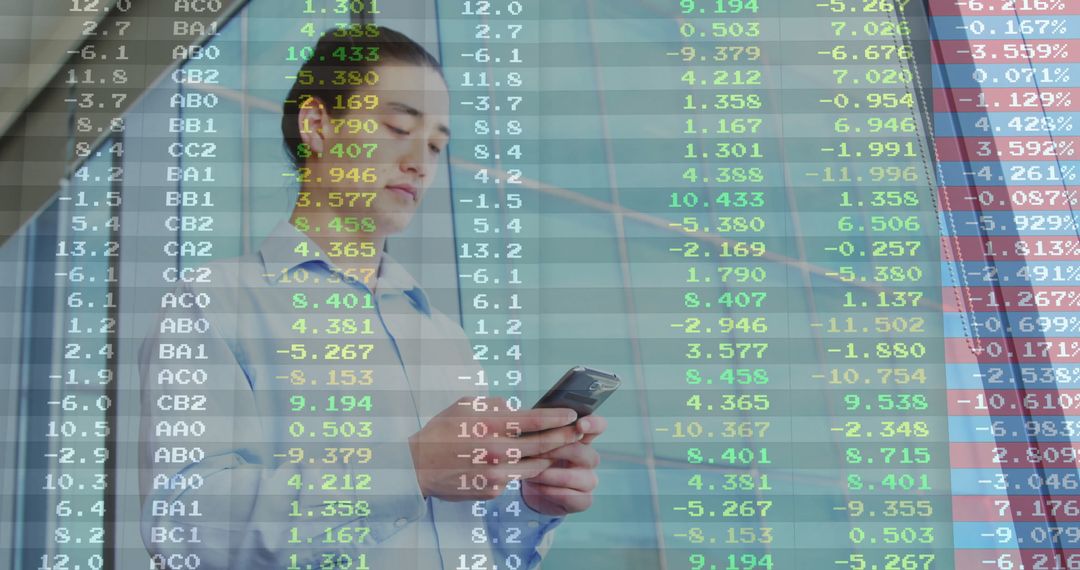 Business Professional Analyzing Floating Market Data with Smartphone