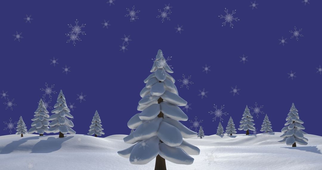 Snow Covered Evergreen Trees in Serene Winter Landscape