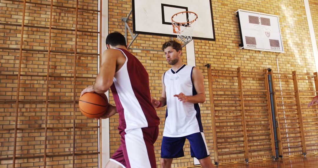 Energetic Basketball Game in Indoor Gym Setting