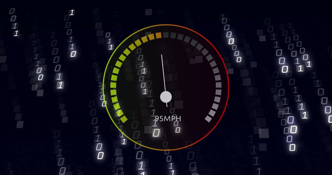 Digital Speedometer Against Binary Code Background