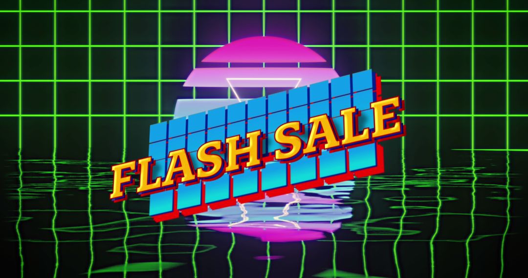 Vibrant Flash Sale Marketing Banner with Retro Grid and Neon Vibes