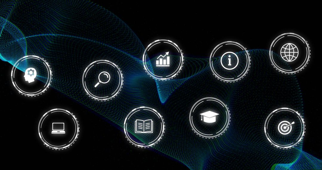 Digital Network Icons on Black Background