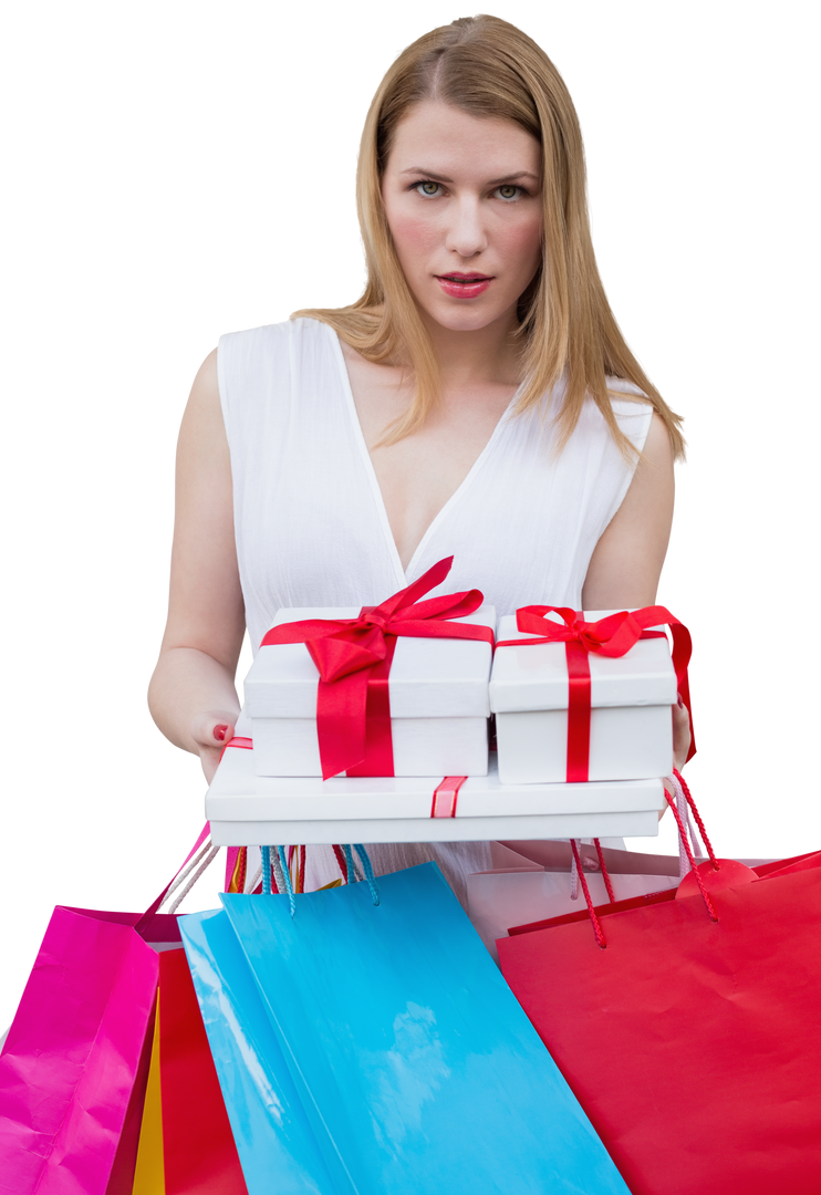 Caucasian Woman Carrying Gifts and Shopping Bags Isolated on Transparent Background - Download Free Stock Images Pikwizard.com