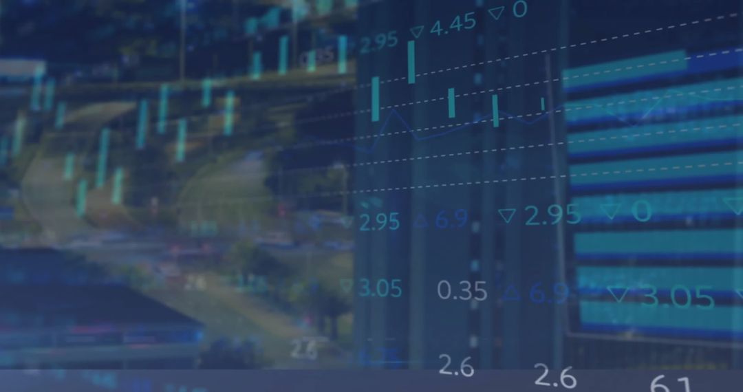 Financial Data Overlay on Cityscape Signifying Global Business Connections