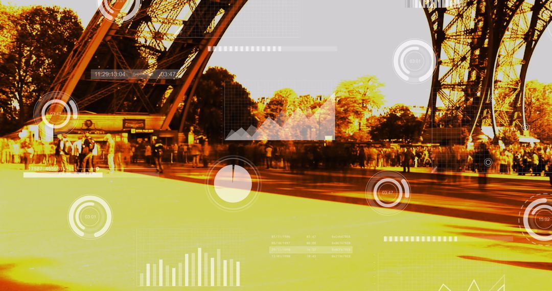 digital composite of graphs over busy eiffel tower scene - Free Images, Stock Photos and Pictures on Pikwizard.com