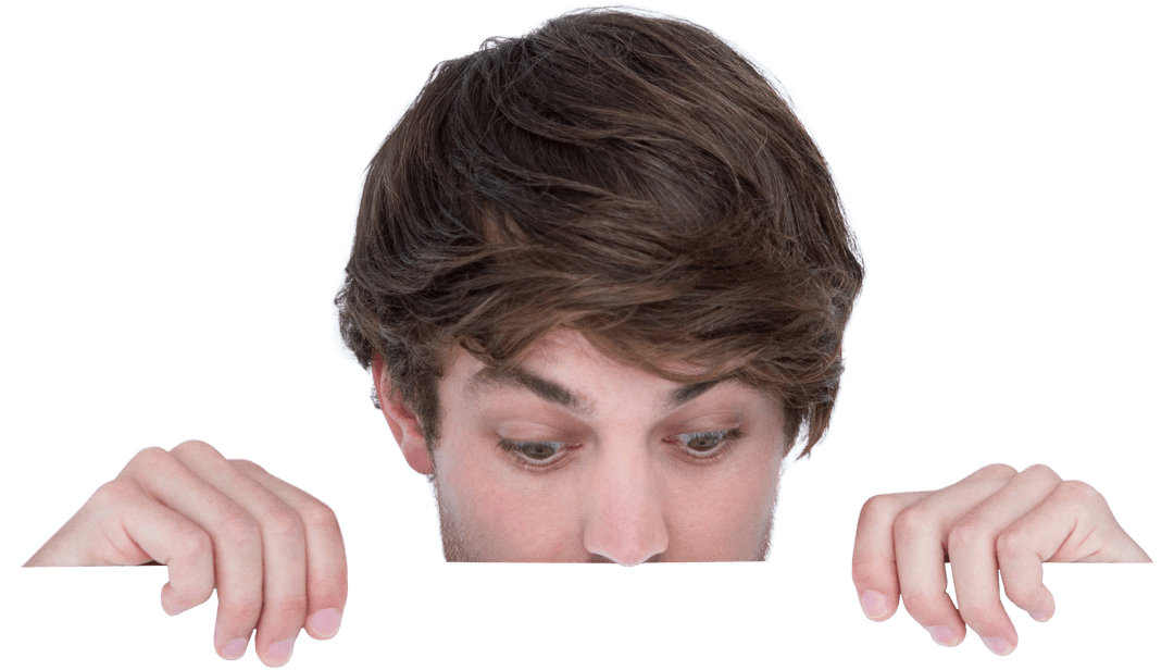 Curious Man Looking Down with Transparent Background