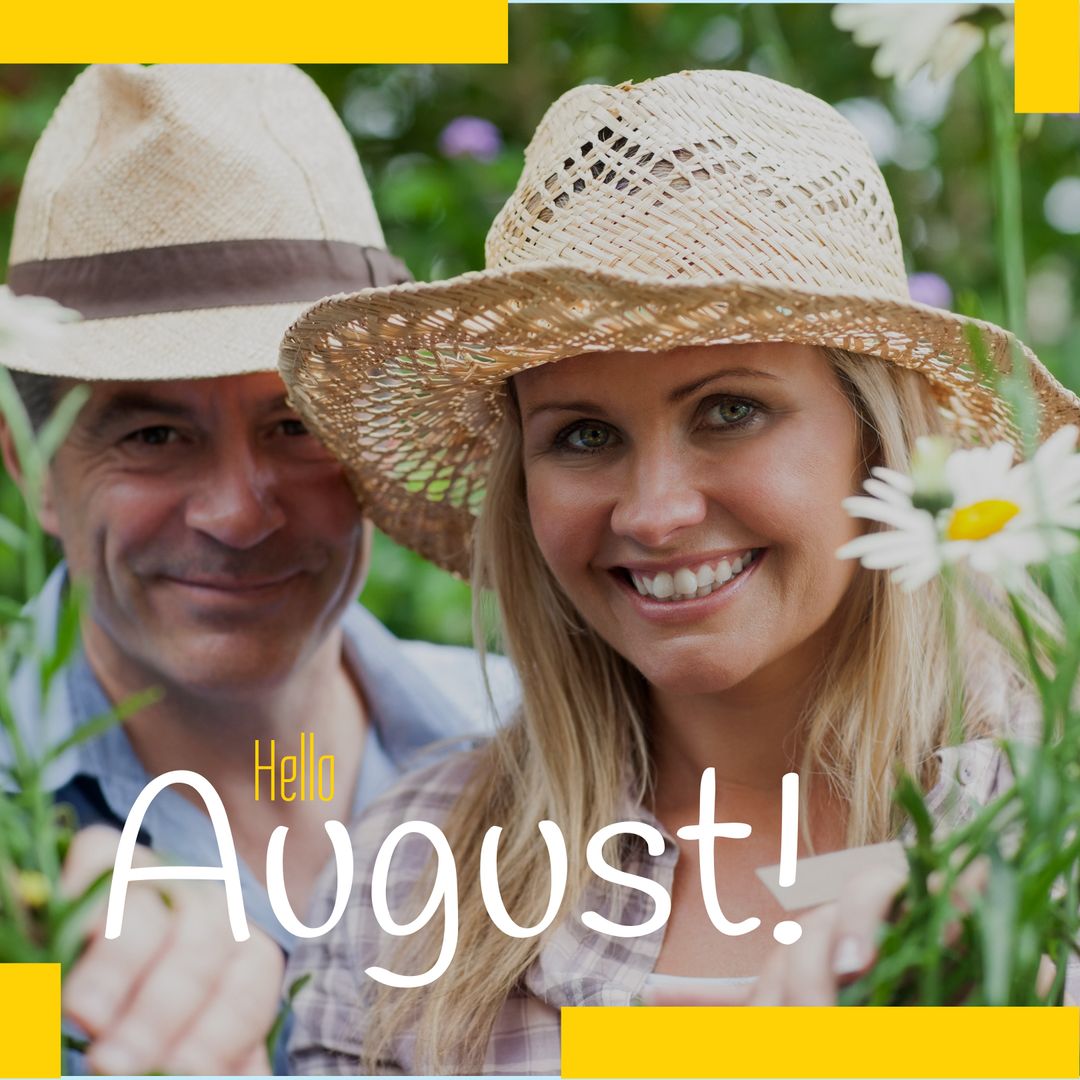 Cheerful Caucasian Couple in Hats Celebrating August