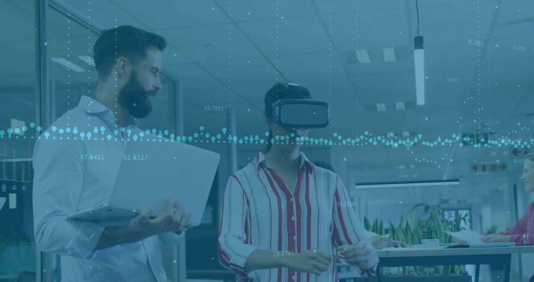 Woman Using VR Headset Demonstrates Modern Virtual Collaboration