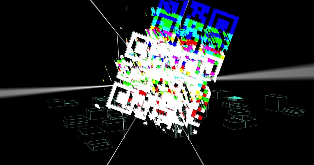 Abstract QR Code with Digital Interface in Futuristic Cityscape