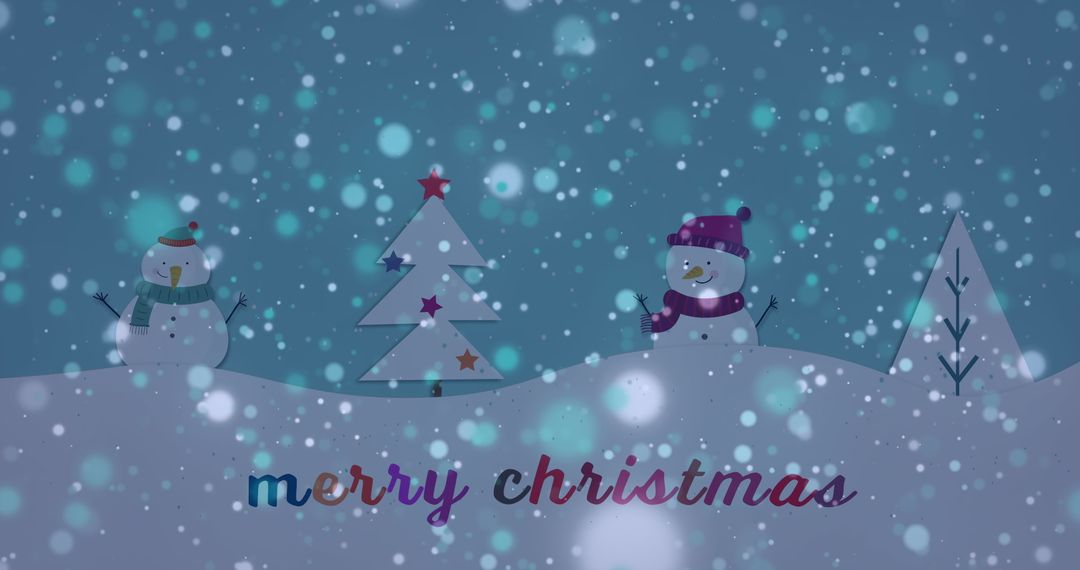 Festive Christmas Scene with Snowmen and Decorated Trees