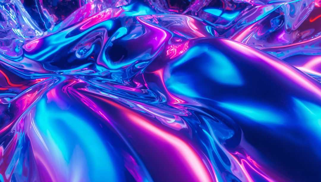 Abstract Metallic Fluid with Neon Highlights in Digital Art