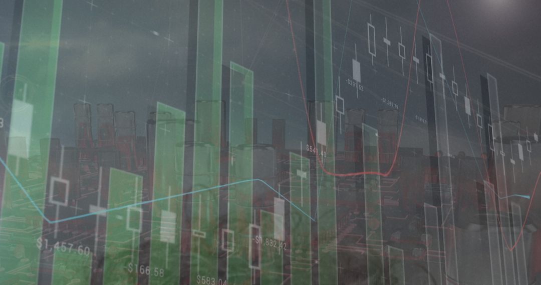 Data Visualization Overlaying Cityscape Sci-Fi Concept