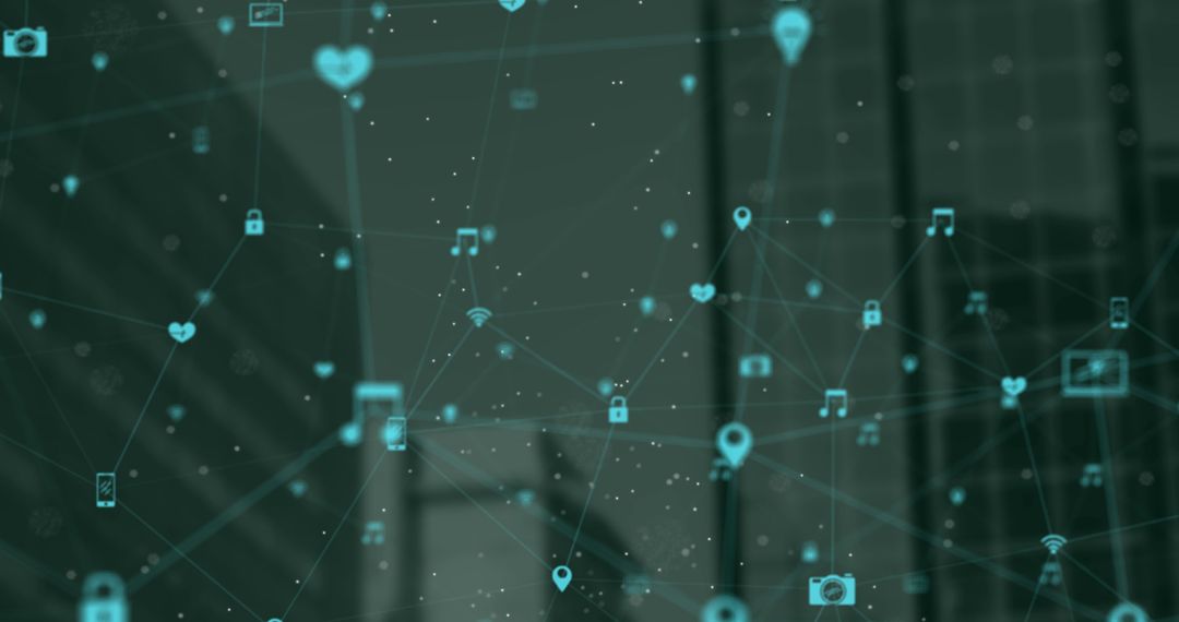 Digital Connectivity Icons with Urban Background