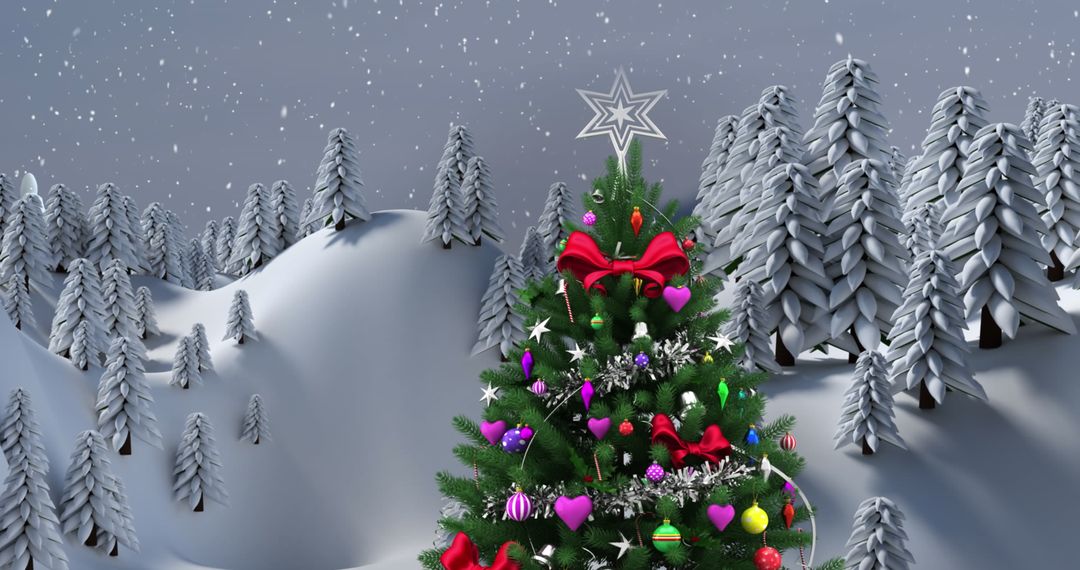 Snowy Christmas Tree in Winter Wonderland