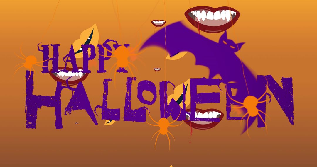 Happy Halloween Text with Falling Vampire Lips and Decor - Free Images, Stock Photos and Pictures on Pikwizard.com