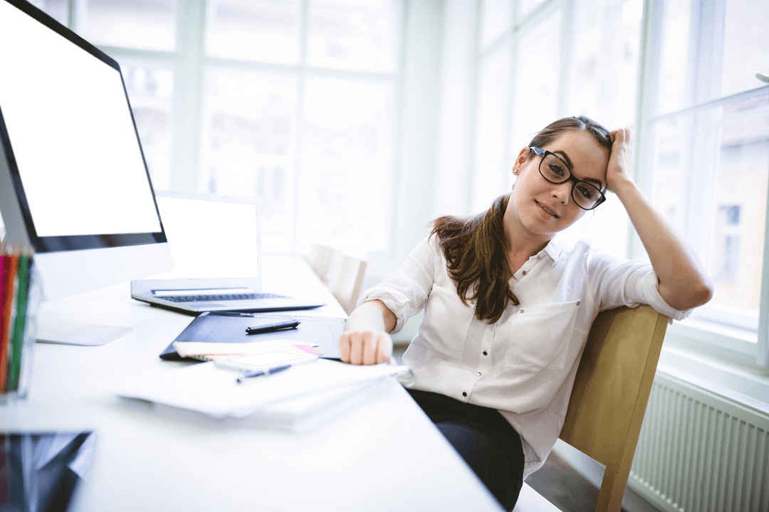 Transparent Background Tired Woman Office Desk