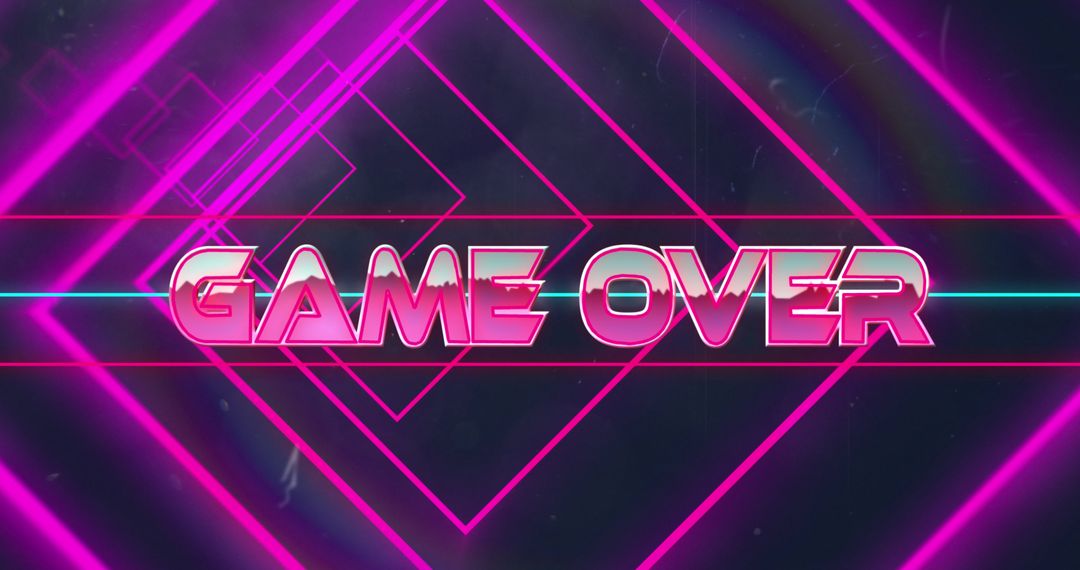 Neon Pink Game Over Text with Geometric Patterns