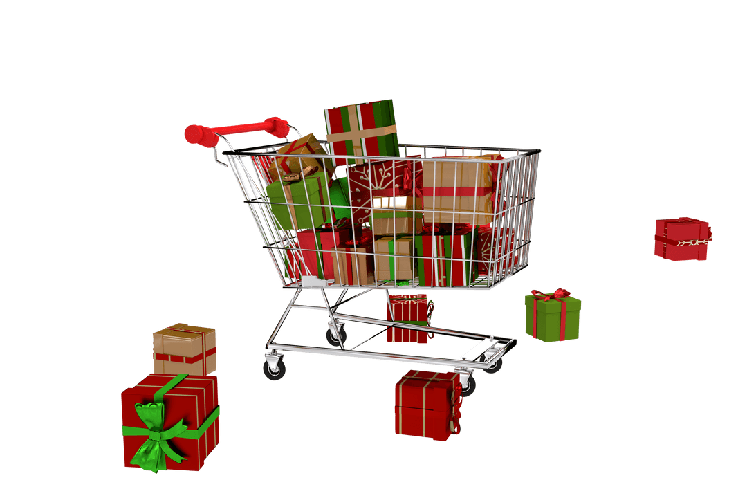 Transparent Shopping Cart with Christmas Gifts Festive Shopping