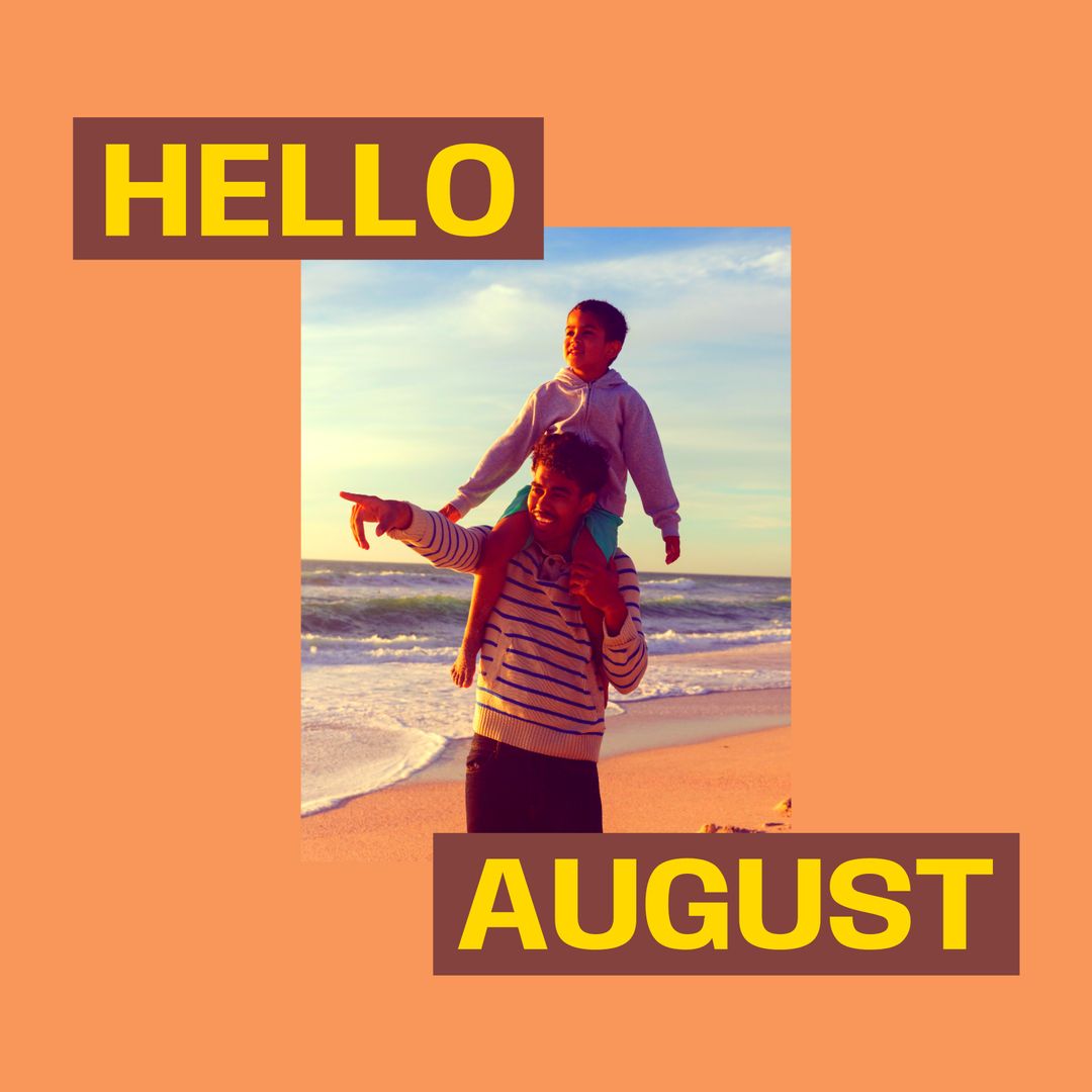 Father and Son Enjoying August Beach Day