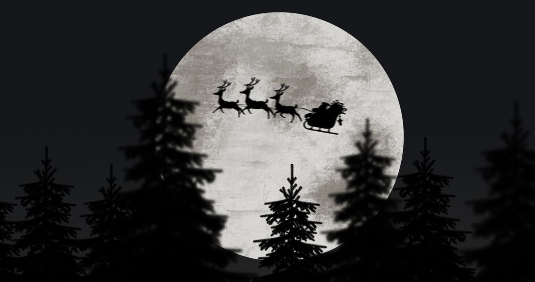 Silhouette of Santa and Reindeer Flying Against Full Moon - Free Images, Stock Photos and Pictures on Pikwizard.com